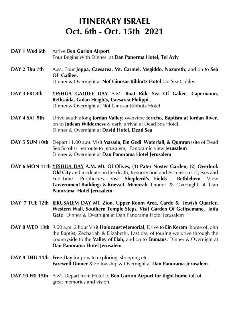 Israel Tour 2021 Itinerary